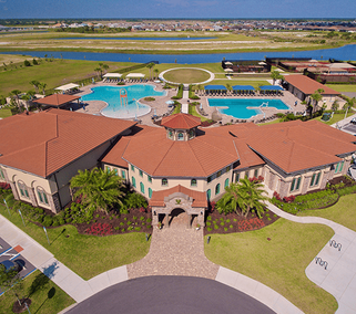This aerial view shows the Addison Village Clubhouse located in Viera, Florida